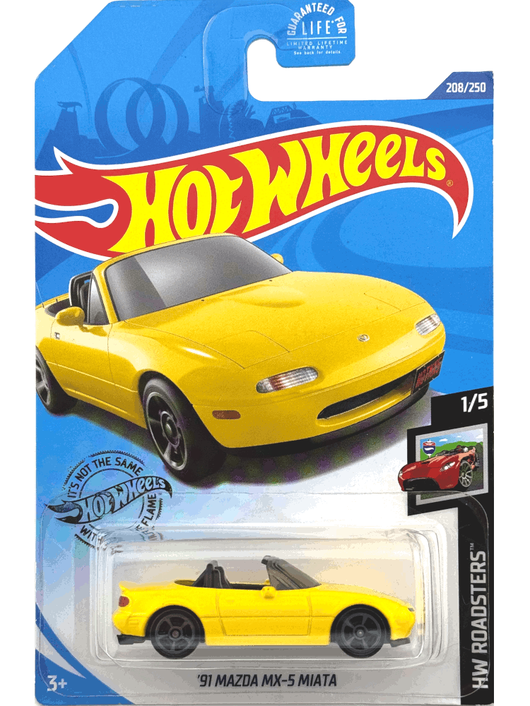 2020 Hot Wheels Mainline #208 - 1991 Mazda MX-5 Miata (Yellow) GHC71