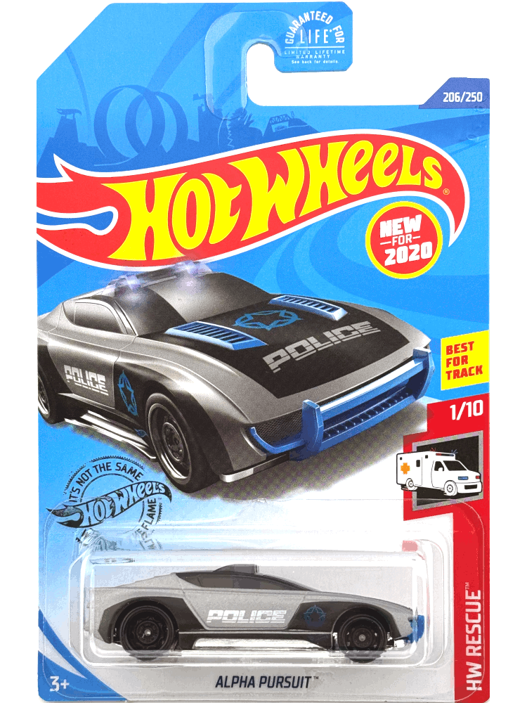 2020 Hot Wheels Mainline #206 - Alpha Pursuit Police Car (Grey) GHB75