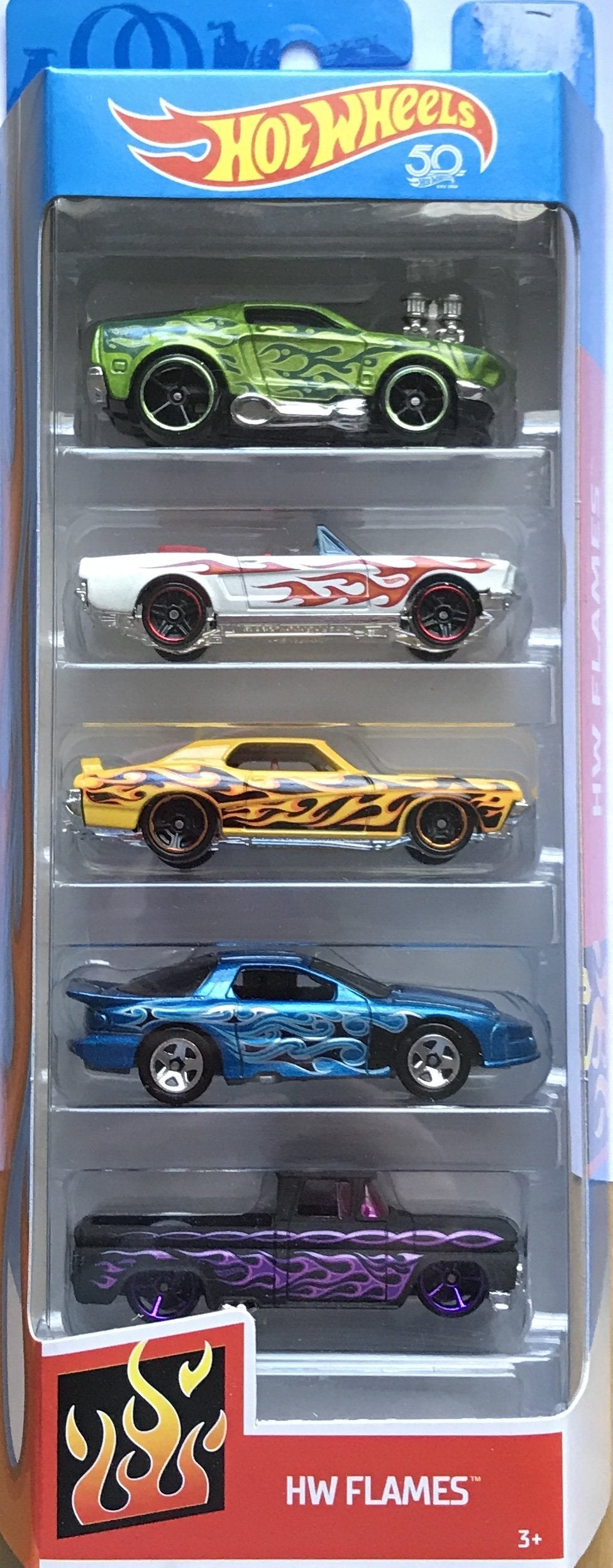Hot Wheels 5 Car Multi Pack - 2018 HW Flames - Mustang Cougar Firebird Chevy Truck