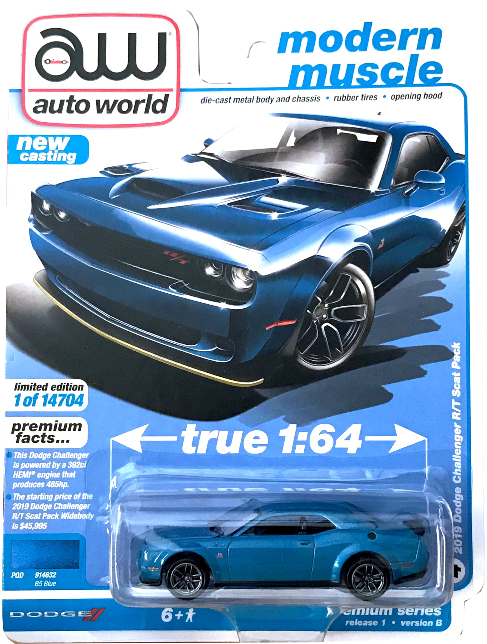 2021 Auto World - 2019 Dodge Challenger R/T Scat Pack (Blue) AW64302-1B4