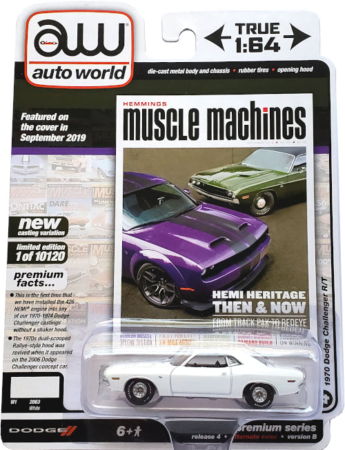 Auto World 1:64 Scale Diecast - 1970 Dodge Challenger R/T (White) AW64272-44B