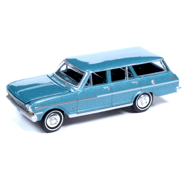 2021 Auto World - 1963 Chevy II Nova 400 Wagon (Blue) AW64312-2B4