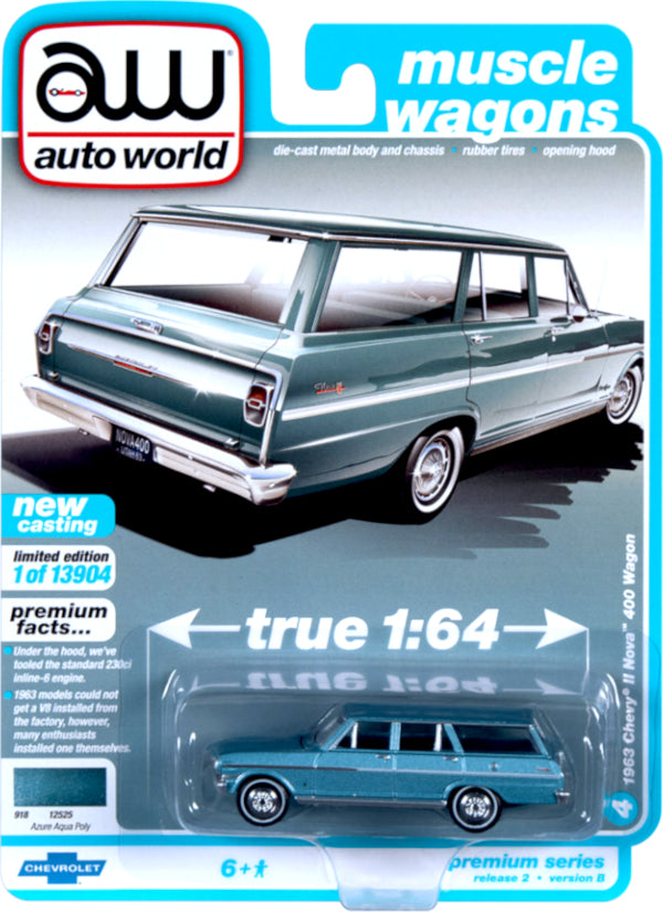 2021 Auto World - 1963 Chevy II Nova 400 Wagon (Blue) AW64312-2B4