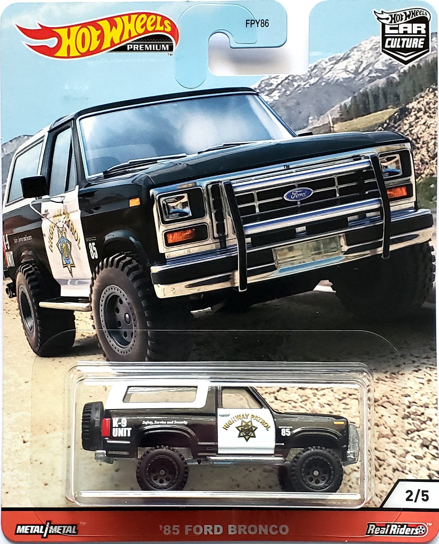 Hot Wheels Premium - 1985 Ford Bronco Highway Patrol Police (Black White) GJP88