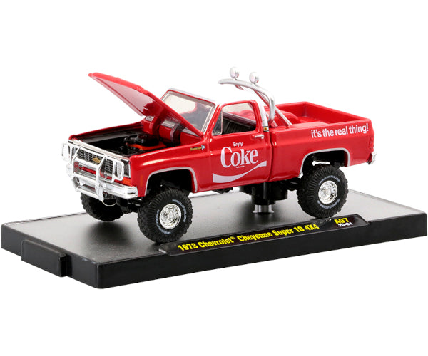 2020 M2 Machines Coca Cola A07-20-34 - 1973 Chevrolet Cheyenne Super 10 Squarebody Truck 4x4 (Enjoy Coke)