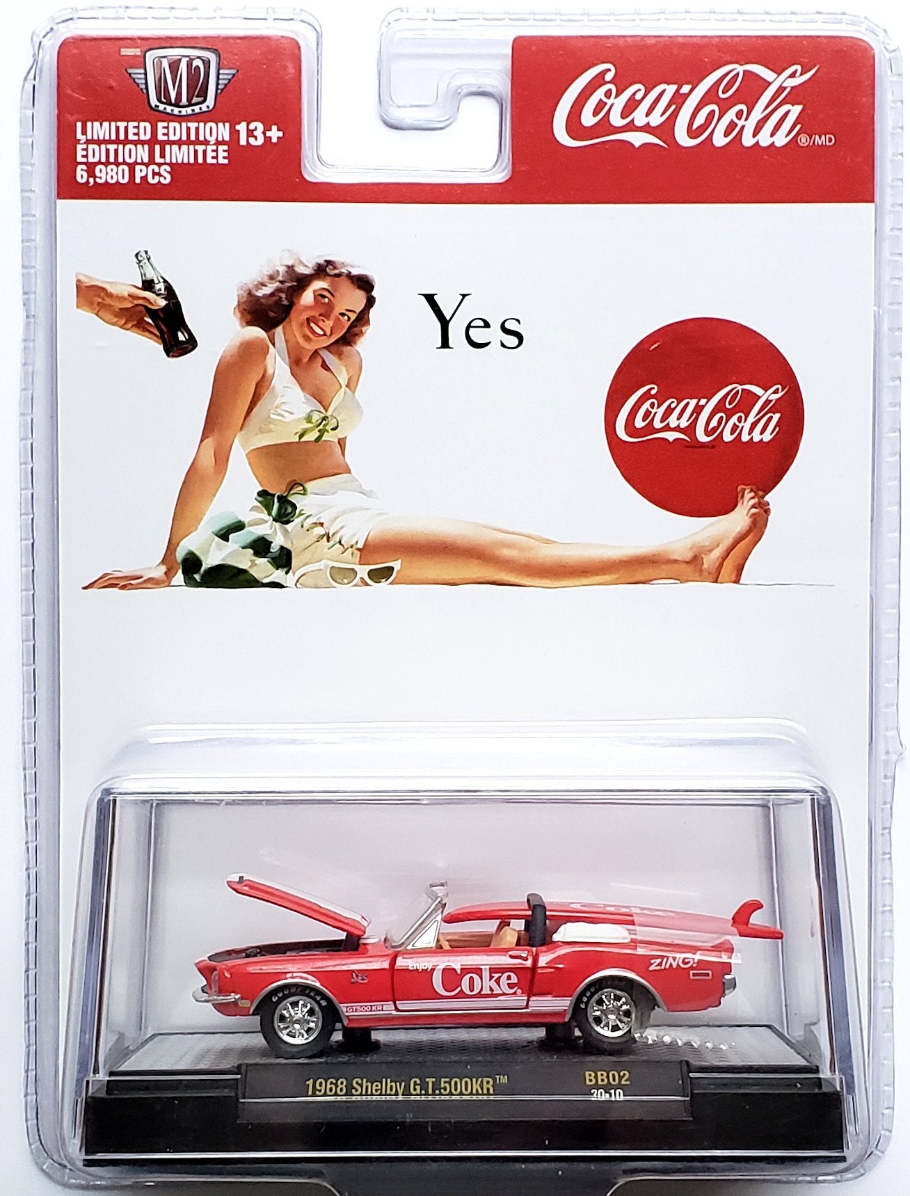 2020 M2 Machines Coca Cola BB02-20-10 - 1968 Ford Mustang Shelby Convertible GT500KR (Red)