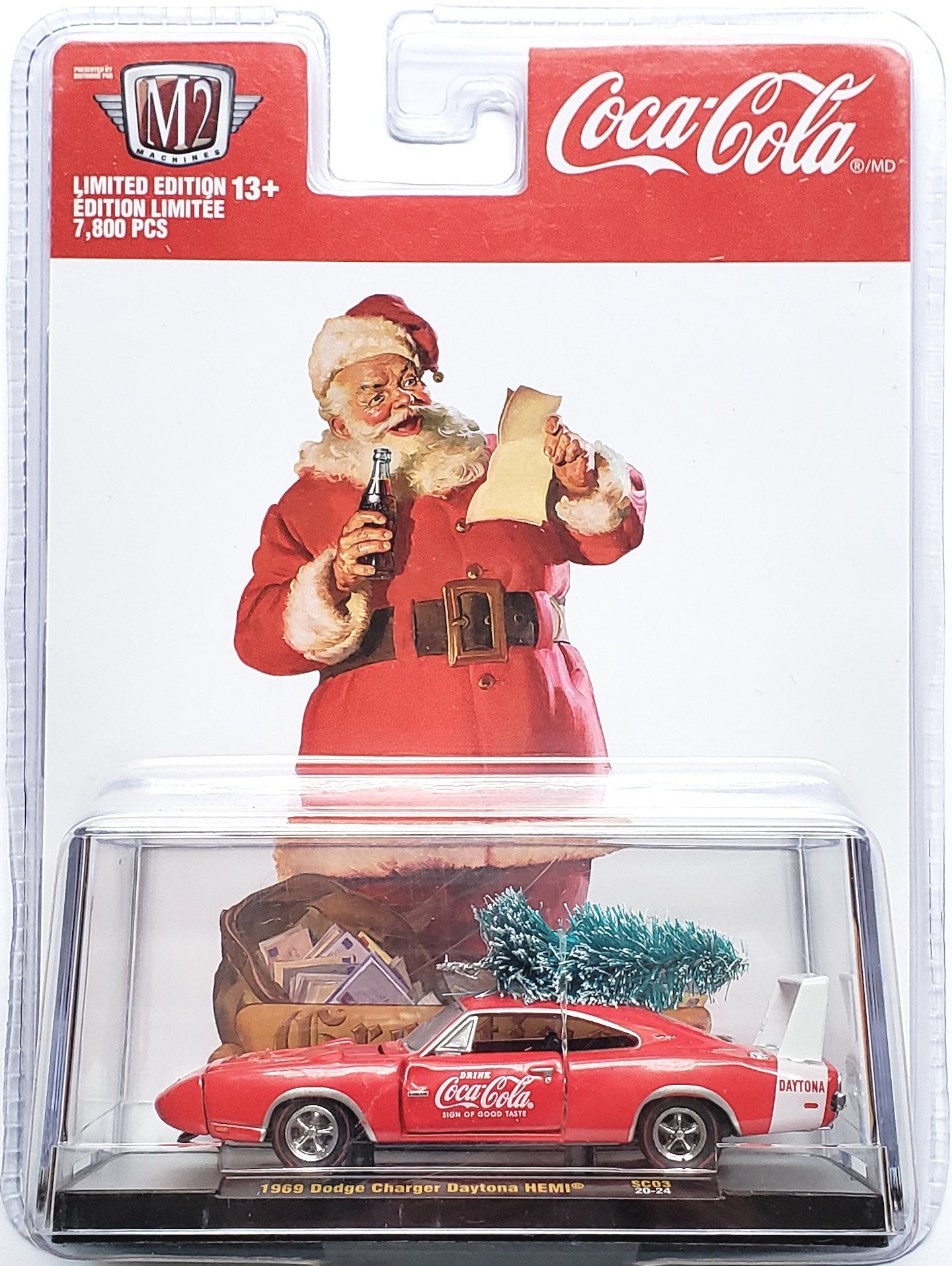 2020 M2 Machines Coca Cola SC03-20-24 - 1969 Dodge Charger Daytona HEMI (Christmas Red)