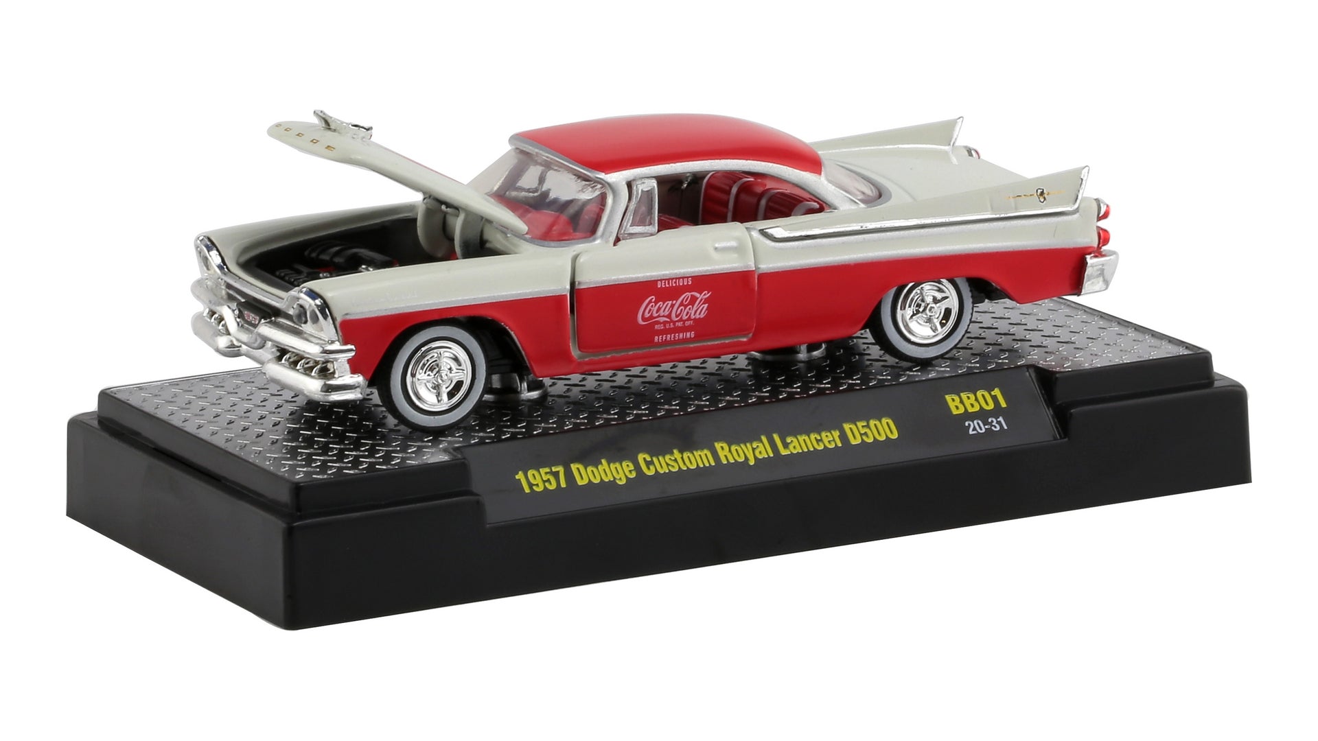 2020 M2 Machines Coca Cola BB01-20-31 - 1957 Dodge Custom Royal Lancer D500 (White)