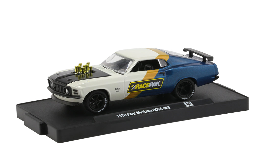 2020 M2 Machines Auto Drivers #R702040 - 1970 Ford Mustang Boss 429 (White / Blue Racepak)