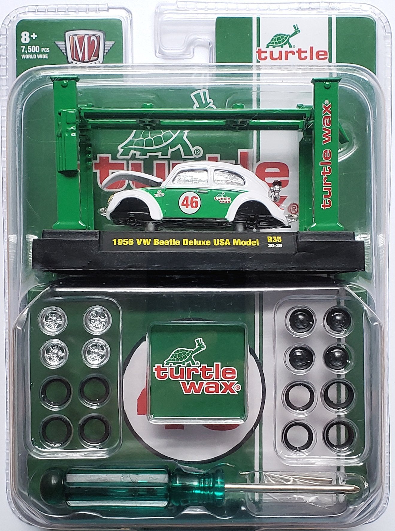 2020 M2 Machines Model Kit R35-20-26 - 1956 Volkswagen Beetle VW Bug (White Green Turtle Wax)