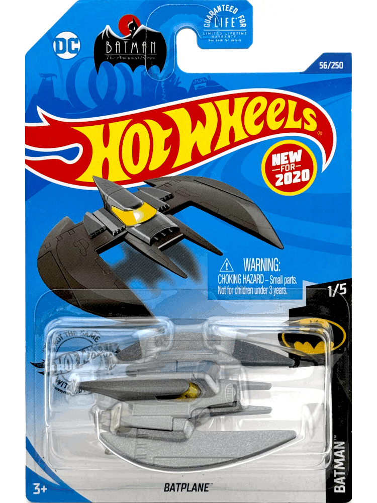 2020 Hot Wheels Mainline #056 - Batman Animated Series Batplane (Silver) GHD94