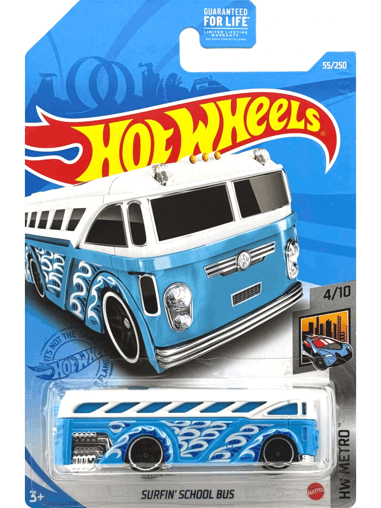 2021 Hot Wheels Mainline #055 - Surfin' School Bus (White / Blue) GTC61