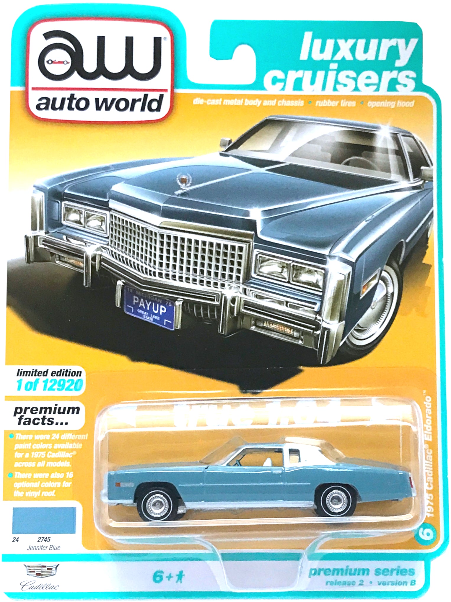 2021 Auto World - 1975 Cadillac Eldorado (Blue) AW64312-2B6