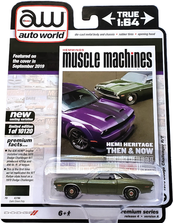 Auto World 1:64 Scale Diecast - 1970 Dodge Challenger R/T (Green) AW64272-44A