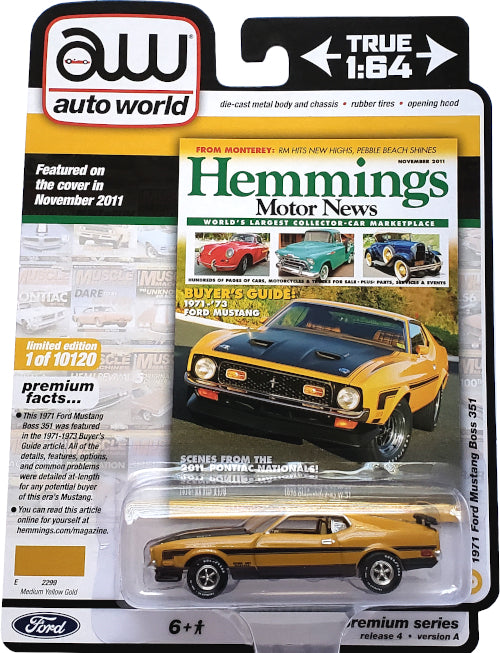 Auto World 1:64 Scale Diecast - 1971 Ford Mustang Boss 351 (Gold) AW64272-46A