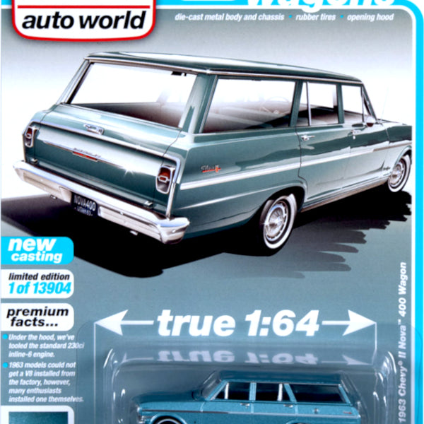 2021 Auto World - 1963 Chevy II Nova 400 Wagon Azure Blue AW64312-2B4