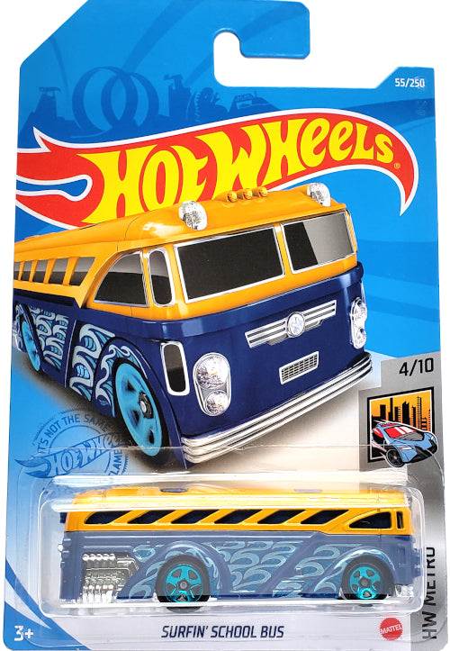 2021 Hot Wheels Mainline #055 - Surfin' School Bus (Yellow / Blue) GRX82