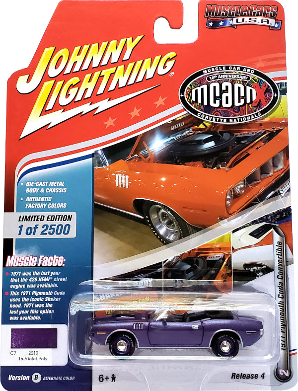 2018 Johnny Lightning Muscle Cars USA - 1971 Plymouth Cuda Convertible (Purple) JLMC016-42B