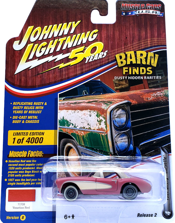 2019 Johnny Lightning Muscle Cars USA - 1957 Chevy Corvette (Barn Find Red) JLMC020-24B