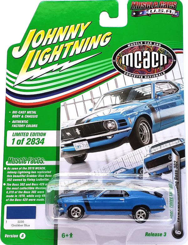 2020 Johnny Lightning Muscle Cars USA - 1970 Ford Mustang Boss 302 (Blue) JLMC024-36A