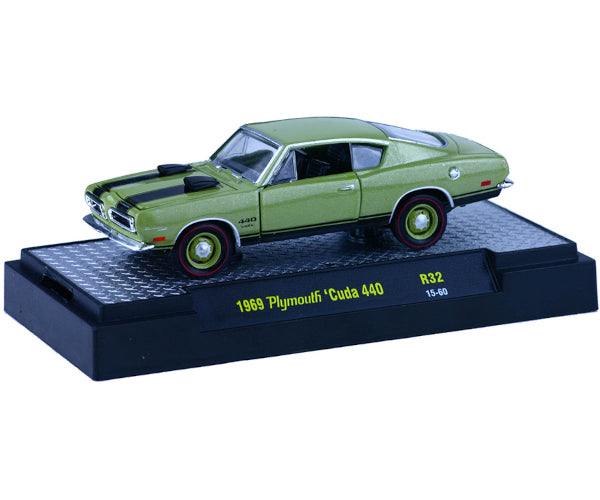2015 M2 Machines Desktop R32-15-60 - 1969 Plymouth Cuda 440 (Olive Green)